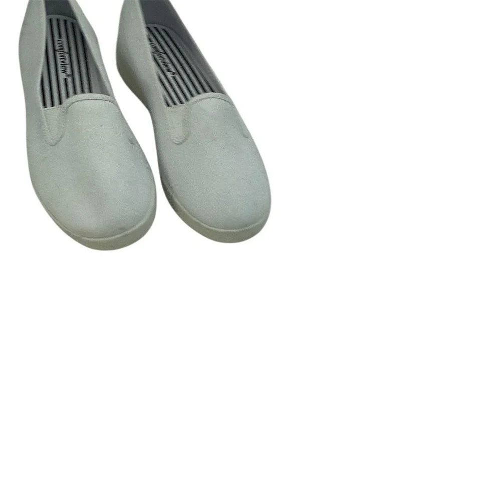 Comfortview Womens Slip-On Sneakers White Canvas Twin‎ Gore Casual Shoes